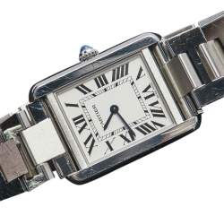 Pre Owned Cartier Silver Stainless Steel Tank Solo W5200013 Women's Wristwatch 24 mm
