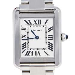 Pre Owned Cartier Silver Stainless Steel Tank Solo W5200013 Women's Wristwatch 24 mm