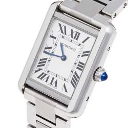 Pre Owned Cartier Silver Stainless Steel Tank Solo W5200013 Women's Wristwatch 24 mm