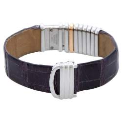 Pre Owned Cartier Silver Two-Tone 18K Gold Diamond Leather Declaration 2611 Women's Wristwatch 16 mm
