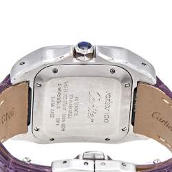 Pre Owned Cartier Silver 18k Rose Gold Stainless Steel Alligator Santos 100 2878 Women's Wristwatch 33 mm