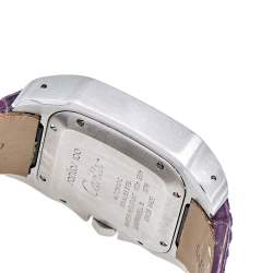 Pre Owned Cartier Silver 18k Rose Gold Stainless Steel Alligator Santos 100 2878 Women's Wristwatch 33 mm