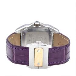 Pre Owned Cartier Silver 18k Rose Gold Stainless Steel Alligator Santos 100 2878 Women's Wristwatch 33 mm