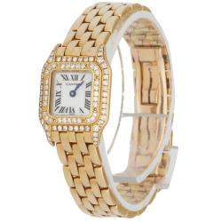 Pre Owned Cartier MOP Diamonds 18K Yellow Gold Panthere Mini 11301 Women's Wristwatch 17 MM