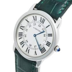 Pre Owned Cartier Silver Stainless Steel Crocodile Ronde Solo 2934 Women's Wristwatch 36 mm