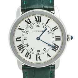 Pre Owned Cartier Silver Stainless Steel Crocodile Ronde Solo 2934 Women's Wristwatch 36 mm