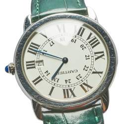 Pre Owned Cartier Silver Stainless Steel Crocodile Ronde Solo 2934 Women's Wristwatch 36 mm