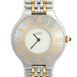 Pre Owned Cartier Cream Two Tone Stainless Steel Must 21 de Cartier 9010 Women's Wristwatch 31 mm