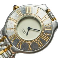 Pre Owned Cartier Cream Two Tone Stainless Steel Must 21 de Cartier 9010 Women's Wristwatch 31 mm