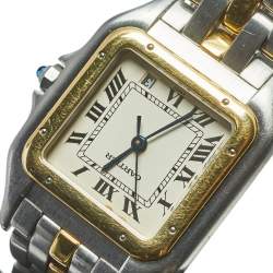Pre Owned Cartier Cream 18K Yellow Gold And Stainless Steel Panthere Women's Wristwatch 27 mm