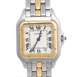 Pre Owned Cartier Cream 18K Yellow Gold And Stainless Steel Panthere Women's Wristwatch 27 mm