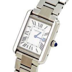 Pre Owned Cartier Silver Stainless Steel Tank Solo W5200013 Women's Wristwatch 24 mm