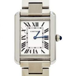 Pre Owned Cartier Silver Stainless Steel Tank Solo W5200013 Women's Wristwatch 24 mm