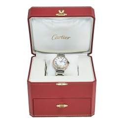 مملوكة مسبقًا Cartier Silver 18k Rose Gold Stainless Steel Diamond Ballon Bleu WE902081 Women's Wristwatch 36 mm