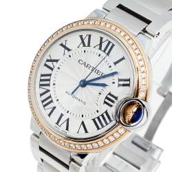 مملوكة مسبقًا Cartier Silver 18k Rose Gold Stainless Steel Diamond Ballon Bleu WE902081 Women's Wristwatch 36 mm