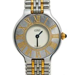 Pre Owned Cartier Cream 18K Yellow Gold and Stainless Steel Must De Cartier 21 125000P Women's Wristwatch 28 mm
