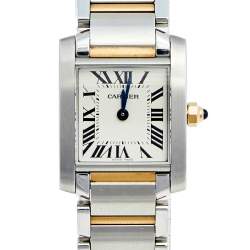 Pre Owned Cartier Silver 18k Yellow Gold Stainless Steel Tank Francaise W51007Q4 Women's Wristwatch 20 mm