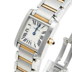 Pre Owned Cartier Silver 18k Yellow Gold Stainless Steel Tank Francaise W51007Q4 Women's Wristwatch 20 mm