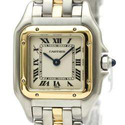 Pre Owned Cartier Silver 18K Yellow Gold Stainless Steel Panthere De Cartier Women's Wristwatch 22MM