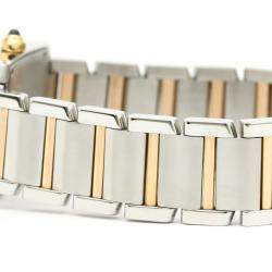 مملوكة مسبقًا Cartier Pink MOP 18K Rose Gold Stainless Steel Tank Francaise W51027Q4 Women's Wristwatch 20MM