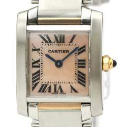 مملوكة مسبقًا Cartier Pink MOP 18K Rose Gold Stainless Steel Tank Francaise W51027Q4 Women's Wristwatch 20MM