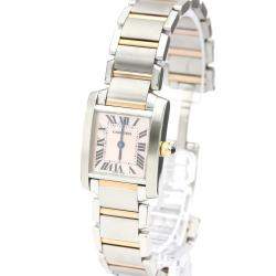 Pre Owned Cartier Pink MOP 18K Rose Gold Stainless Steel Tank Francaise W51027Q4 Women's Wristwatch 20MM