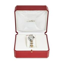 Pre Owned Cartier White 18K Yellow Gold Stainless Steel Ballon Blue W69007Z3 Women's Wristwatch 29 MM