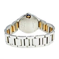 Pre Owned Cartier White 18K Yellow Gold Stainless Steel Ballon Blue W69007Z3 Women's Wristwatch 29 MM