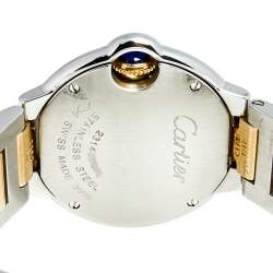 Pre Owned Cartier White 18K Yellow Gold Stainless Steel Ballon Blue W69007Z3 Women's Wristwatch 29 MM