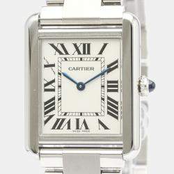 Pre Owned Cartier Silver Stainless Steel Tank Solo SM Quartz W5200013 Women's Wristwatch 24 MM