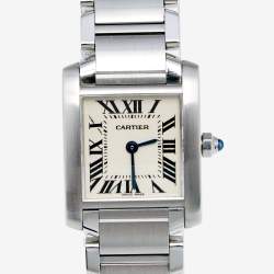 Pre Owned Cartier White Stainless Steel Tank Francaise 2384 Women's Wristwatch 20 mm