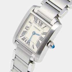 Pre Owned Cartier White Stainless Steel Tank Francaise 2384 Women's Wristwatch 20 mm