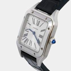 Pre Owned Cartier Silver Stainless Steel Alligator Santos Dumont WSSA0023 Women's Wristwatch 27.5 mm