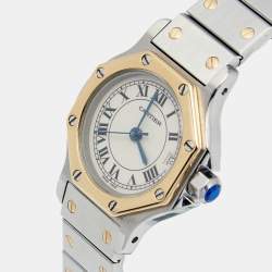 Pre Owned Cartier Cream 18K yellow Gold Stainless Steel Santos de Cartier 187903 Women's Wristwatch 24 mm