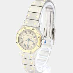 Pre Owned Cartier Silver 18K Yellow Gold And Stainless Steel Santos Octagon Quartz Women's Wristwatch 24 mm