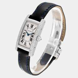 Cartier Silver Diamonds 18K White Gold Tank Americaine WB701851 Women's Wristwatch 19 mm