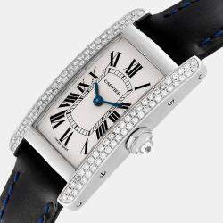 Cartier Silver Diamonds 18K White Gold Tank Americaine WB701851 Women's Wristwatch 19 mm