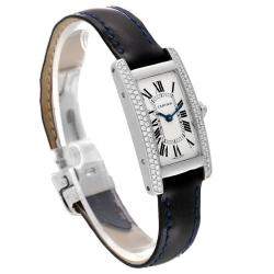 Cartier Silver Diamonds 18K White Gold Tank Americaine WB701851 Women's Wristwatch 19 mm