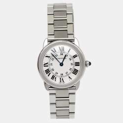 Pre Owned Cartier Silver Stainless Steel Ronde Solo W6701004 Women's Wristwatch 29 mm
