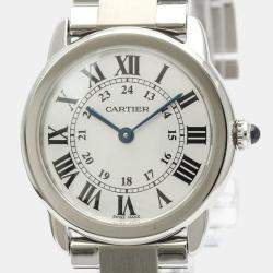 Pre Owned Cartier Silver Stainless Steel Ronde Solo W6701004 Quartz Women's Wristwatch 29 mm