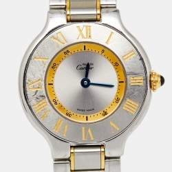 Pre Owned Cartier Silver 18k yellow Gold Stainless Steel Must 21 1340 Women's Wristwatch 28 mm