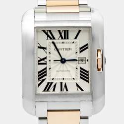 مملوكة مسبقًا Cartier Silver 18K Rose Gold Stainless Steel Tank Anglaise W5310007 Unisex Wristwatch 29 mm