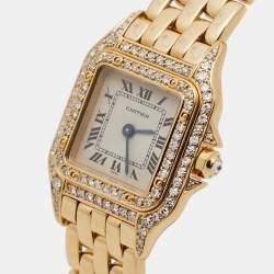 Pre Owned Cartier Cream 18k Yellow Gold Diamond Panthere 8057915 Women's Wristwatch 22 mm
