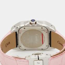 مملوكة مسبقًا Cartier White Stainless Steel Alligator Leather Santos 100 W20126X8 Women's Wristwatch 35 mm