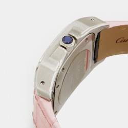 مملوكة مسبقًا Cartier White Stainless Steel Alligator Leather Santos 100 W20126X8 Women's Wristwatch 35 mm