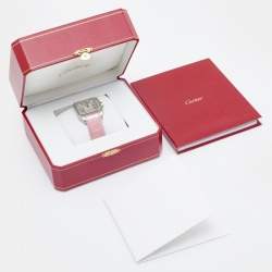 مملوكة مسبقًا Cartier White Stainless Steel Alligator Leather Santos 100 W20126X8 Women's Wristwatch 35 mm