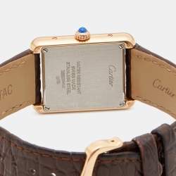 Pre Owned Cartier Silver 18k Rose Gold Alligator Tank Solo W5200024 Women's Wristwatch 24 mm