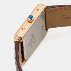Pre Owned Cartier Silver 18k Rose Gold Alligator Tank Solo W5200024 Women's Wristwatch 24 mm
