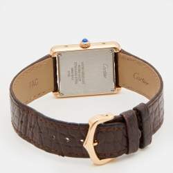 Pre Owned Cartier Silver 18k Rose Gold Alligator Tank Solo W5200024 Women's Wristwatch 24 mm