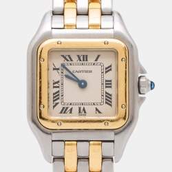 Pre Owned Cartier Cream 18k Yellow Gold And Stainless Steel Panthere 1120 Women's Wristwatch 22 MM